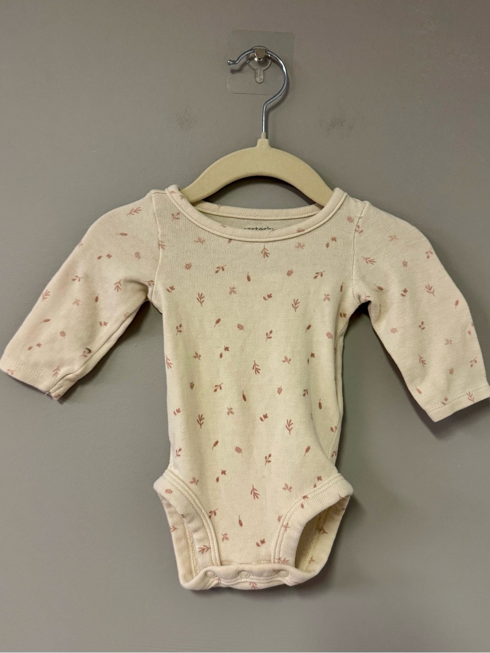Carter's Cream Long-Sleeve One-Piece with Pink Floral Print